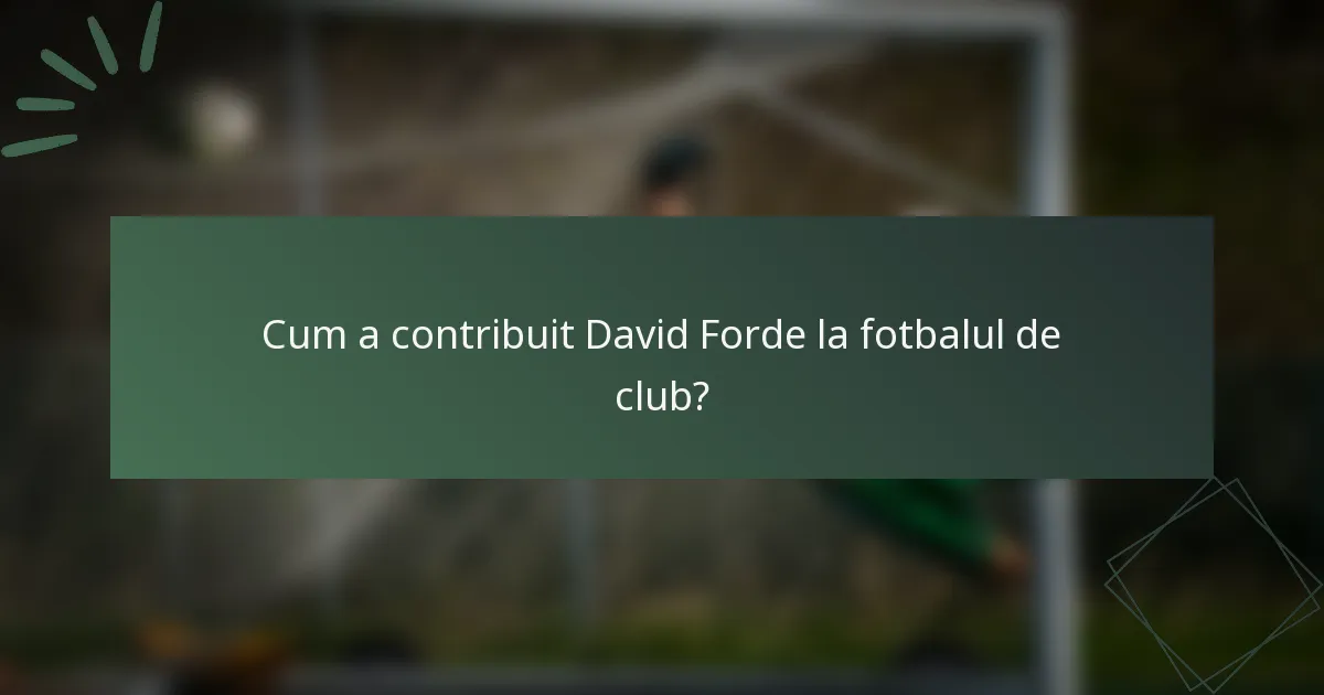 Cum a contribuit David Forde la fotbalul de club?